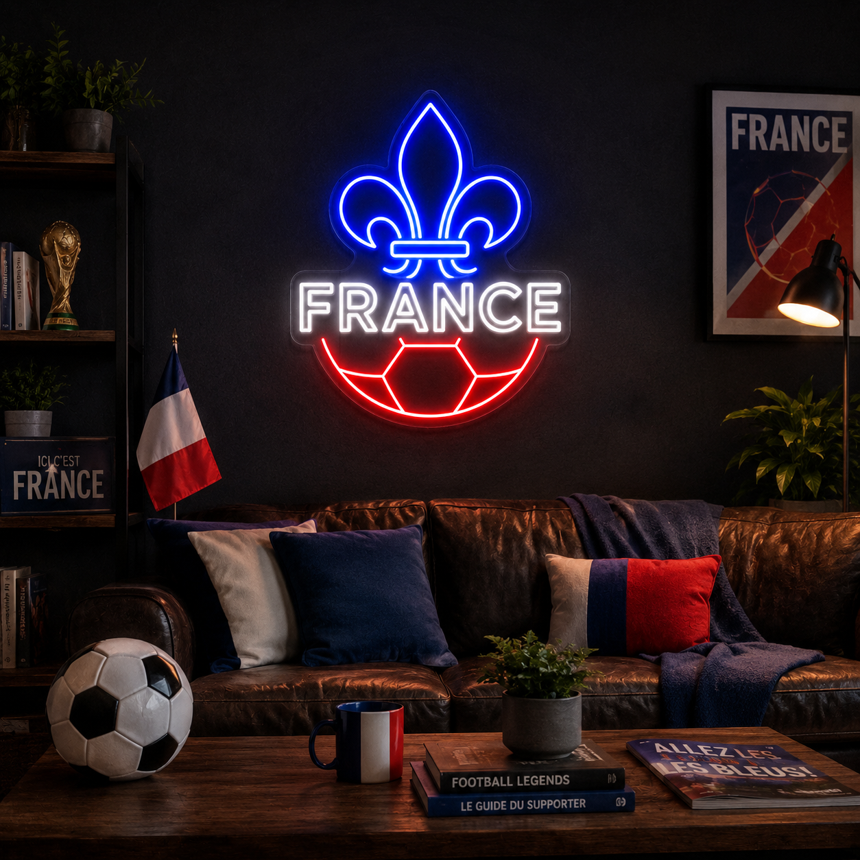 France Fleur De Lis Soccer LED Neon Sign French Football Neon Light Wall Decor for Sports Bar Game Room