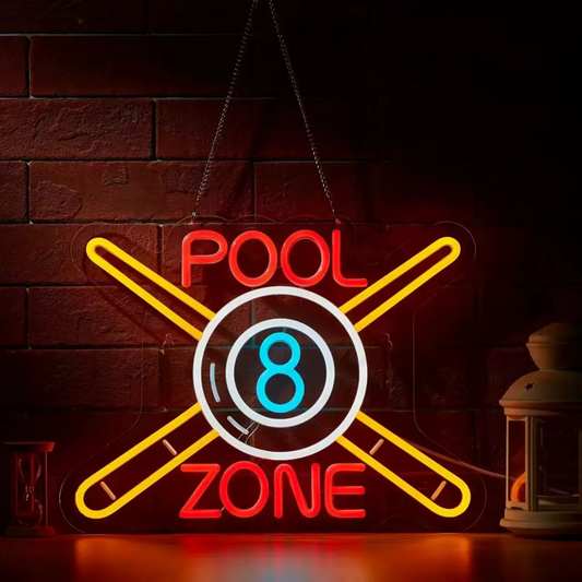 Pool Zone Billiards LED Neon Sign for Bar Game Room Wall Decor
