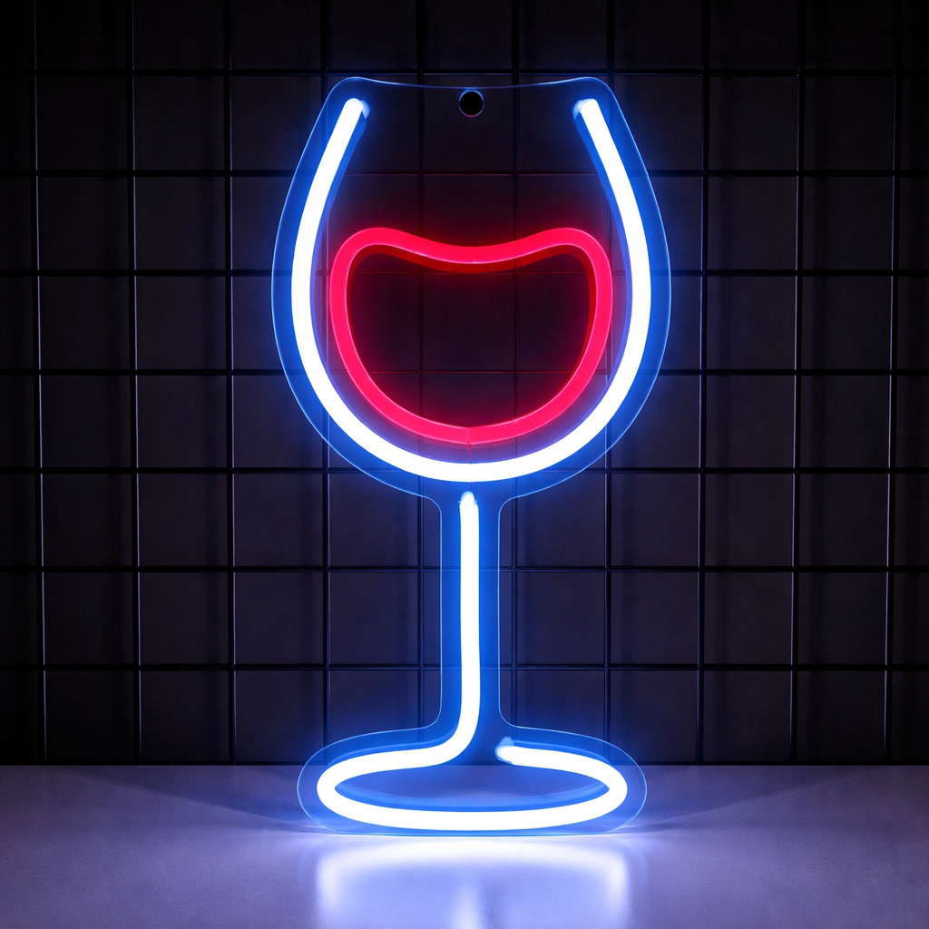 Wine Glass LED Neon Sign for Bar, Kitchen & Restaurant Wall Decor