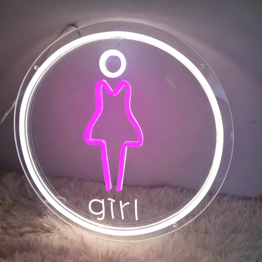 Girls Neon Sign LED Light for Bathroom Door Wall Decor
