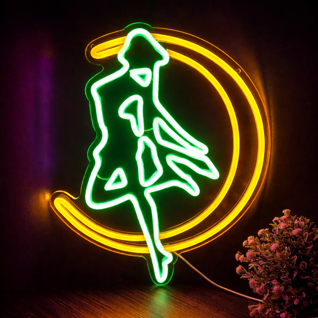 Crescent Moon Dancer LED Neon Sign Wall Decor