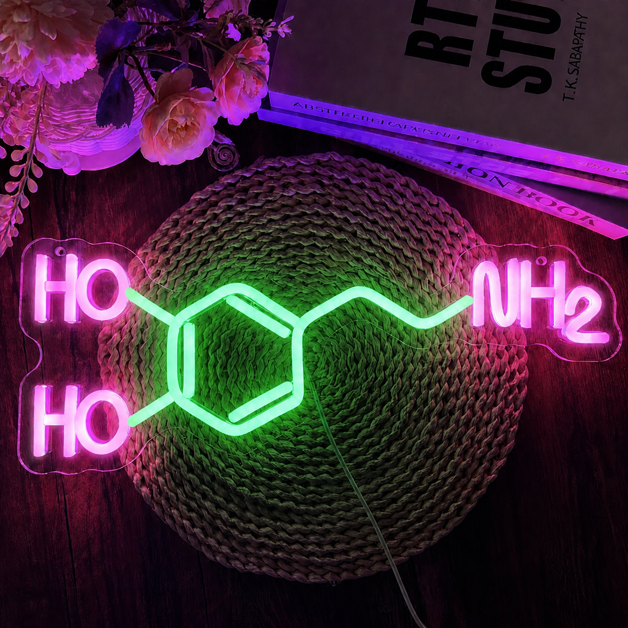Serotonin Molecule LED Neon Sign Science Chemistry Neon Light Pink Blue Wall Decor for Room Lab Nerd Gift