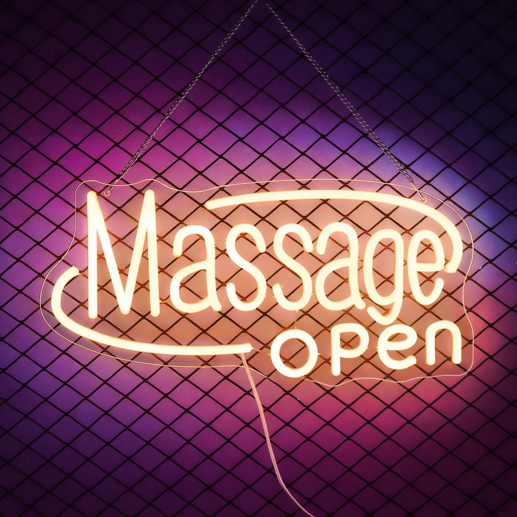 Massage LED Neon Sign in Bright Yellow for Spa Salon Shop Wall Decor