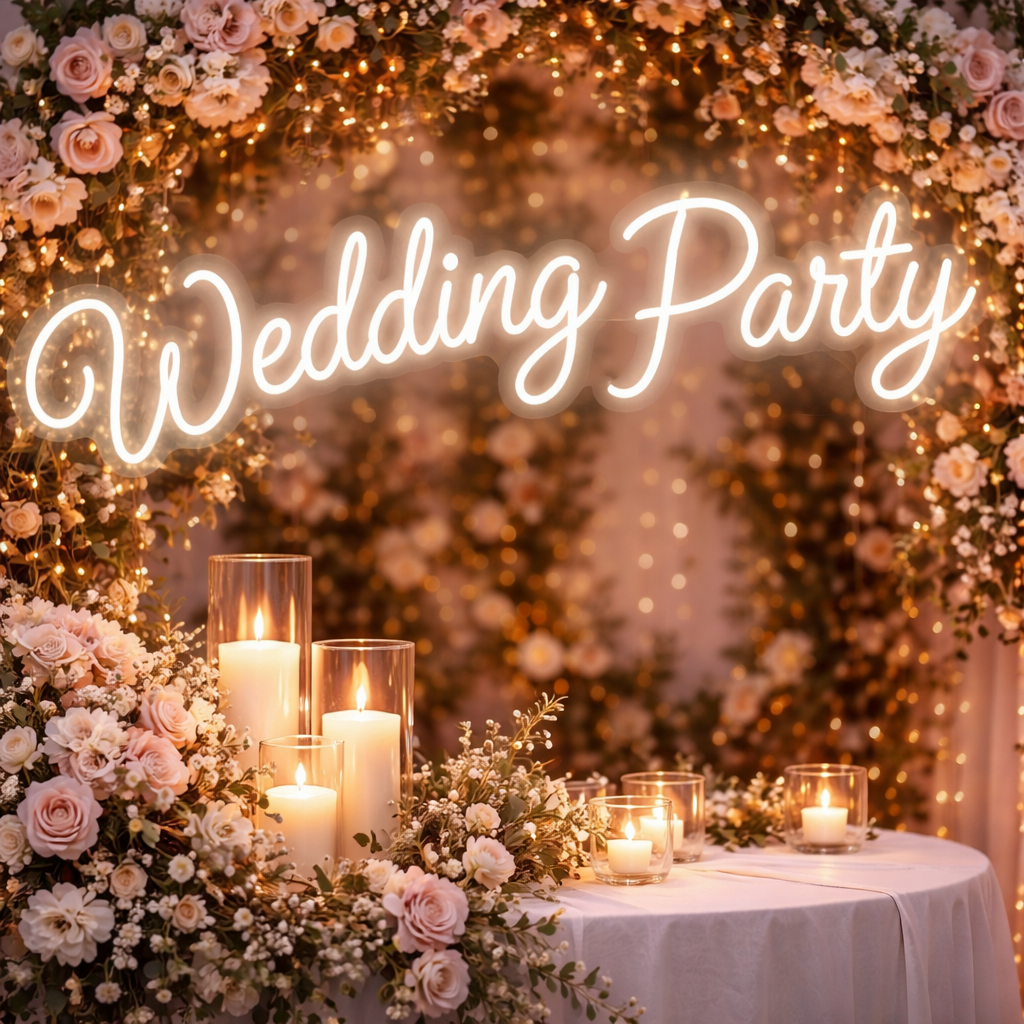 Wedding Party LED Neon Sign Elegant Script Lettering with Warm White Glow for Celebration Decor