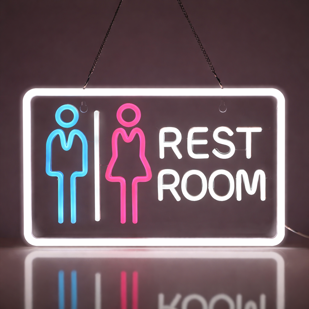 Restroom Neon Sign LED Light for Bathroom Door Wall Decor