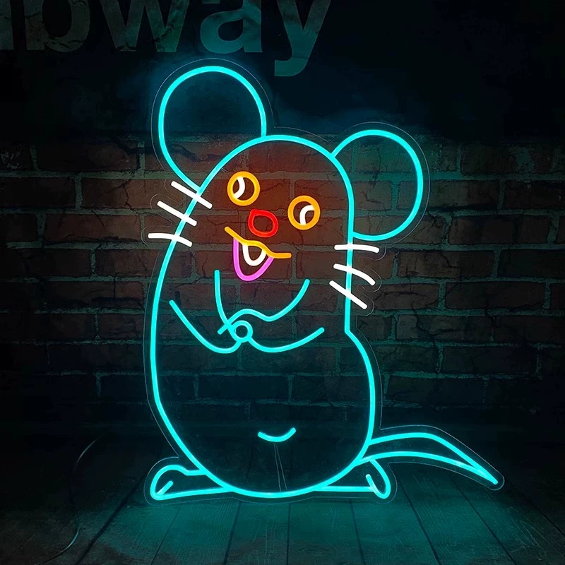 Cute Mouse LED Neon Sign Cartoon Animal Neon Light for Kids Room Wall Decor
