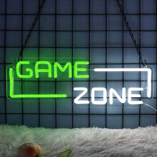 Game Zone LED Neon Sign Blue White Neon Light Wall Decor for Gaming Room Setup