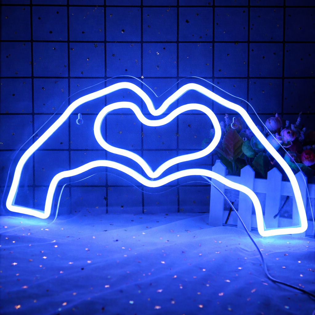Hand Heart LED Neon Sign for Bedroom Romantic Wall Decor Pink Aesthetic Light
