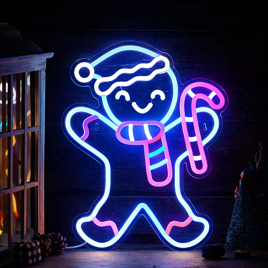 Gingerbread Man Neon Sign LED Wall Light for Holiday Party Decor