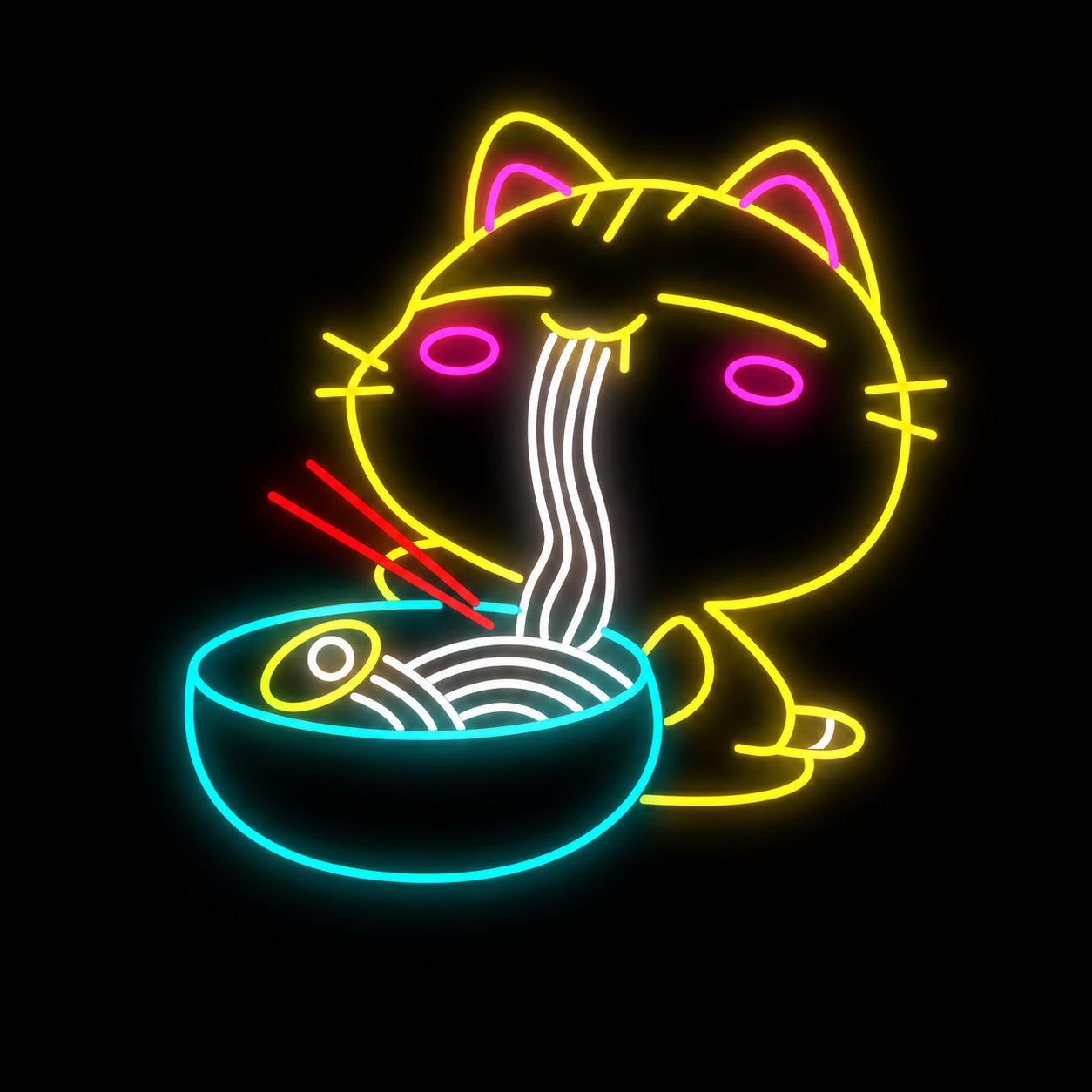 Cute Cat Eating Ramen LED Neon Sign Kawaii Noodle Neon Light Wall Decor for Cafe Restaurant Bedroom