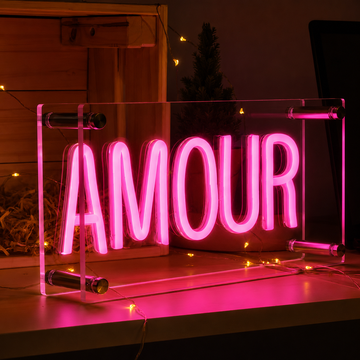 Amour LED Neon Sign Pink Love Neon Light Wall Decor for Bedroom Wedding