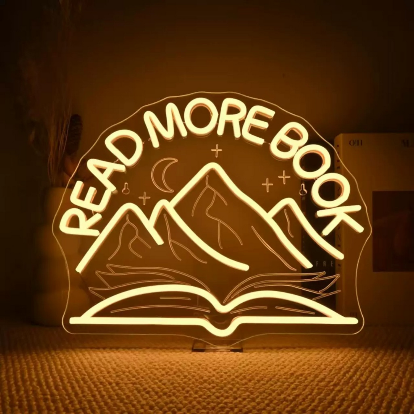 Personalized Read More Book Mountain LED Neon Sign for Bedroom Study Room Decor