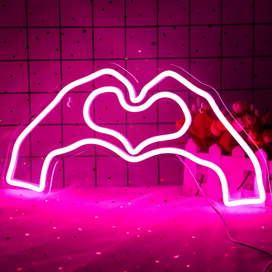 Hand Heart LED Neon Sign for Bedroom Romantic Wall Decor Pink Aesthetic Light