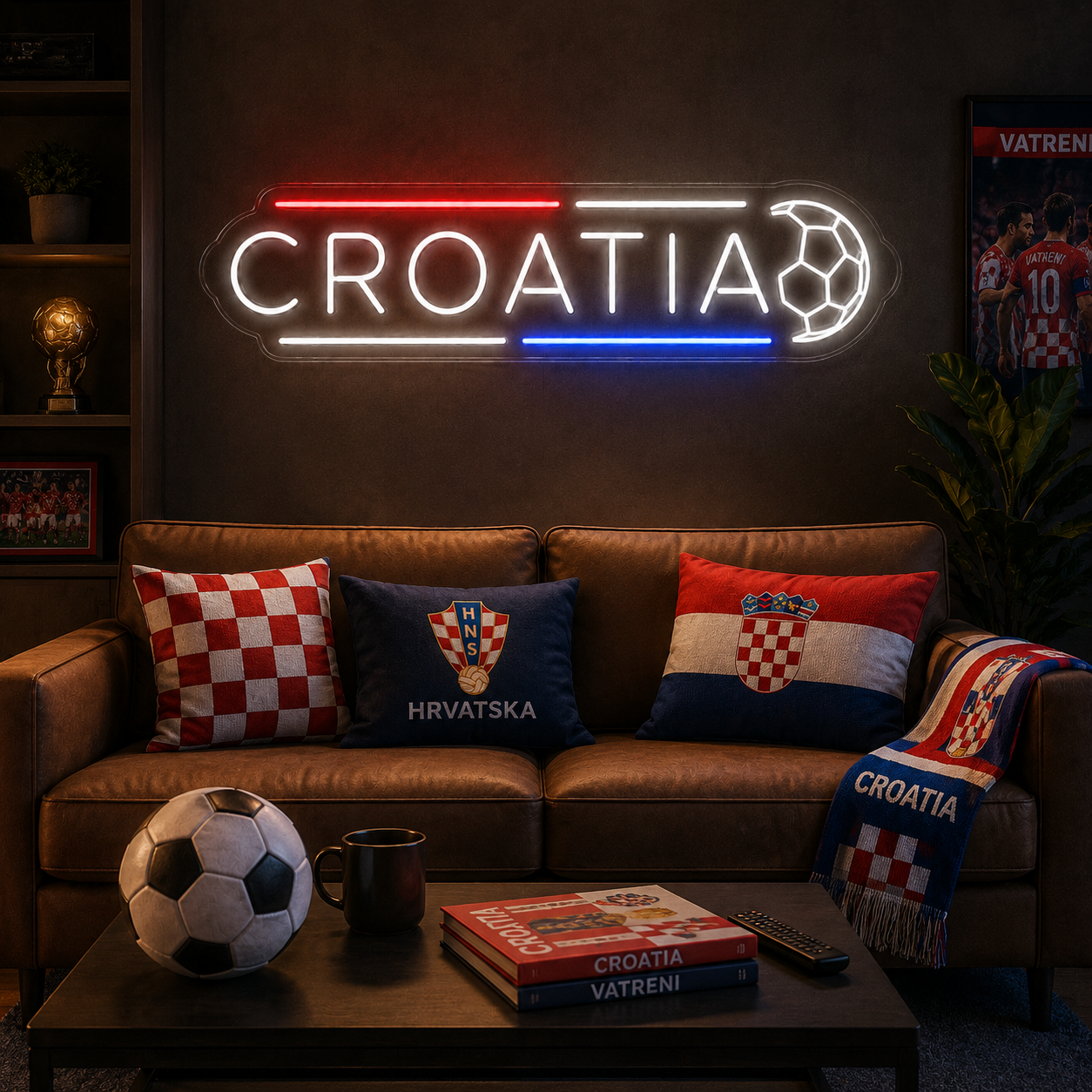 Croatia Soccer LED Neon Sign Croatian Flag Football Neon Light Wall Decor for Sports Bar Game Room