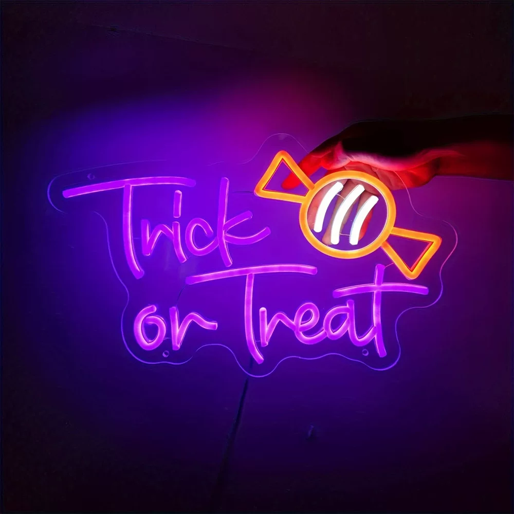 Trick or Treat LED Neon Sign Candy Neon Light Wall Decor for Halloween Party Room Bar Decor