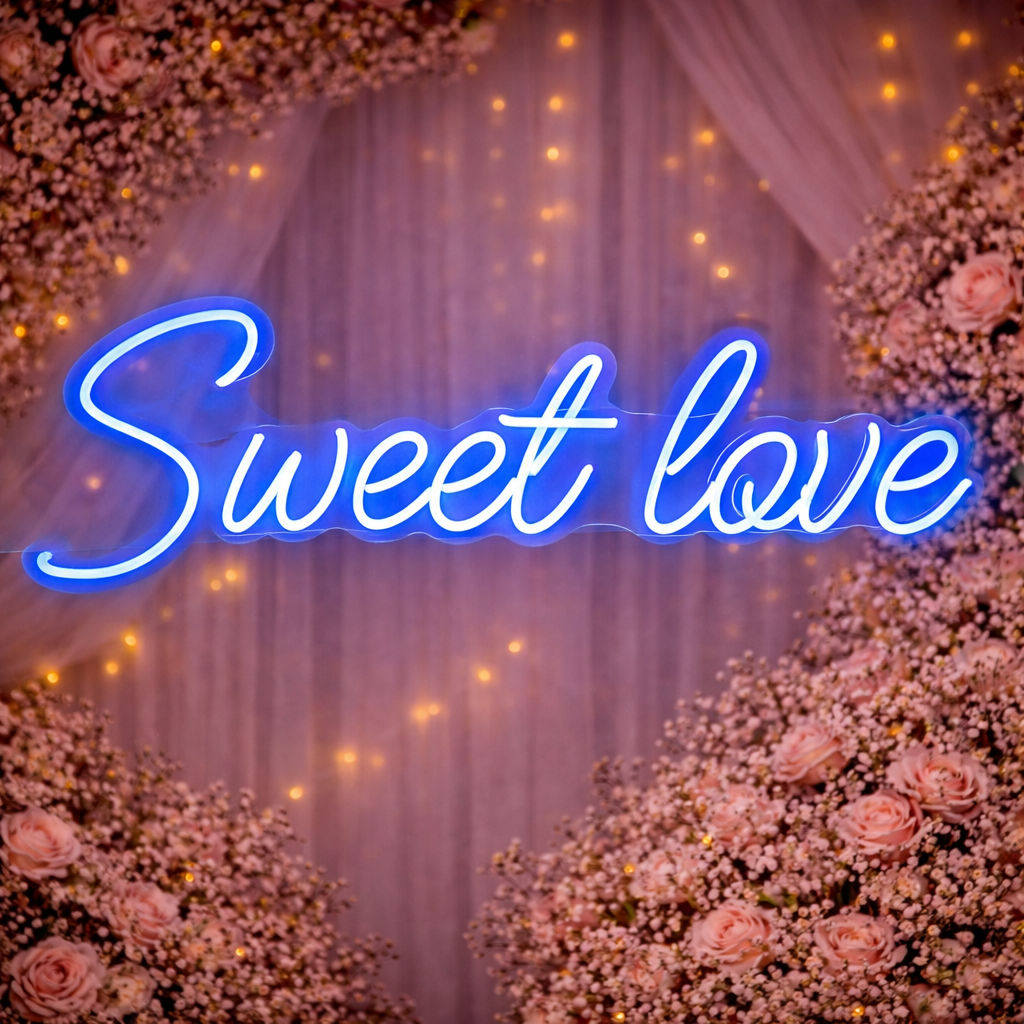 Sweet Love Blue LED Neon Sign Wedding Hanging Light for Romantic Event Decor