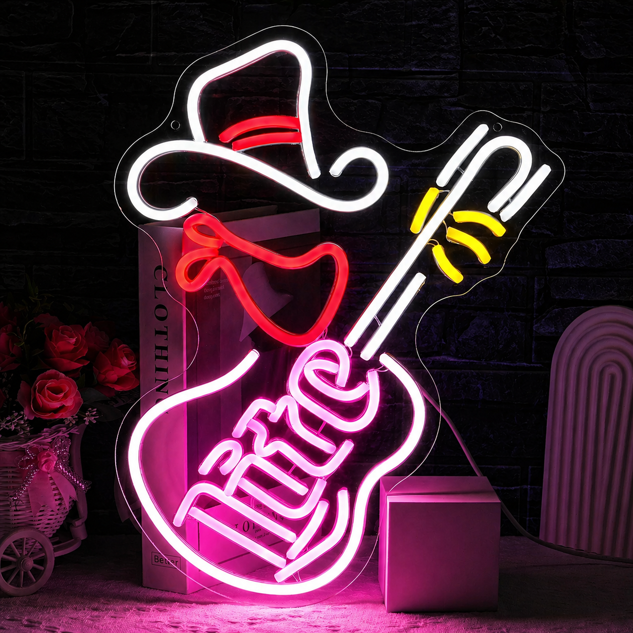 Retro Guitar LED Neon Sign Music Neon Light Wall Decor for Bar Studio Bedroom Cafe
