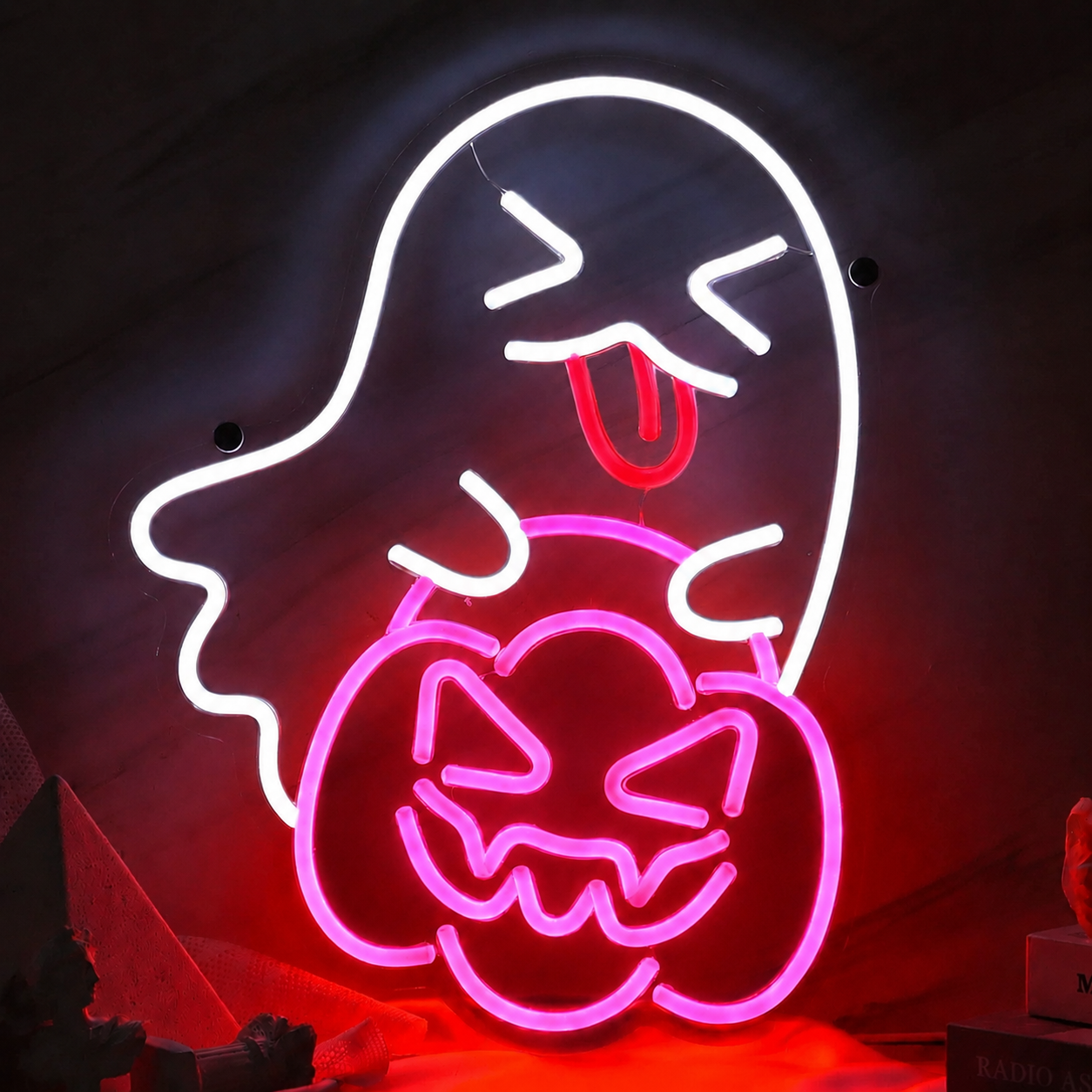 Halloween Ghost Pumpkin LED Neon Sign Spooky Neon Light Wall Decor for Party Haunted House