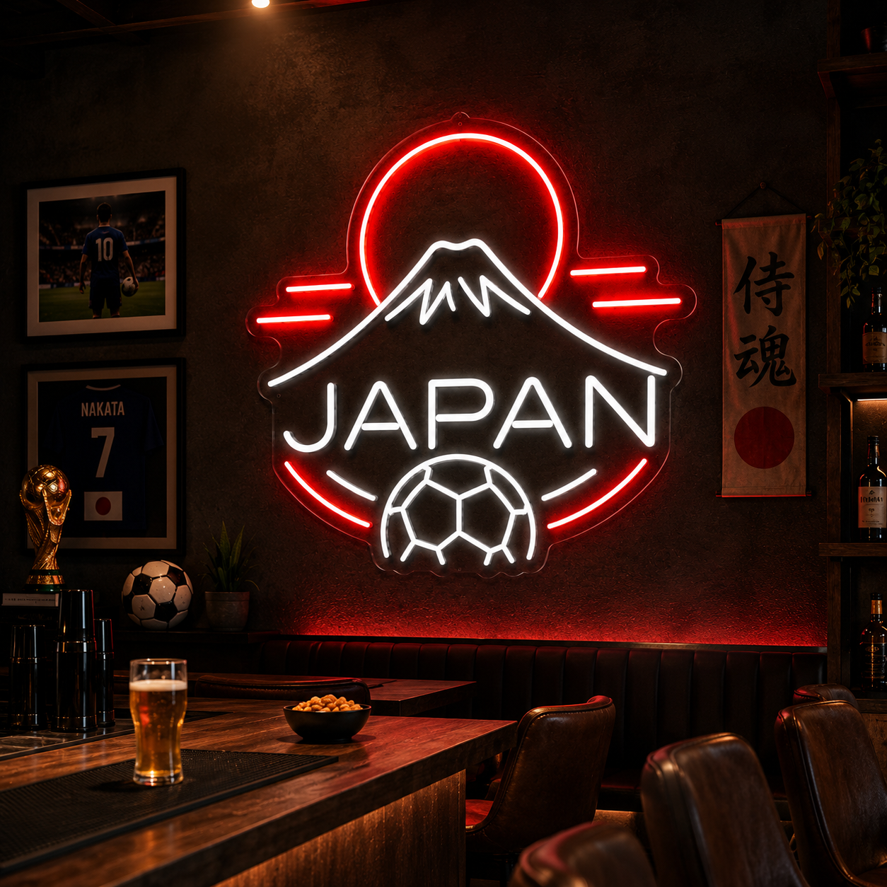 Japan Soccer LED Neon Sign Mount Fuji Football Neon Light Wall Decor for Sports Bar Game Room