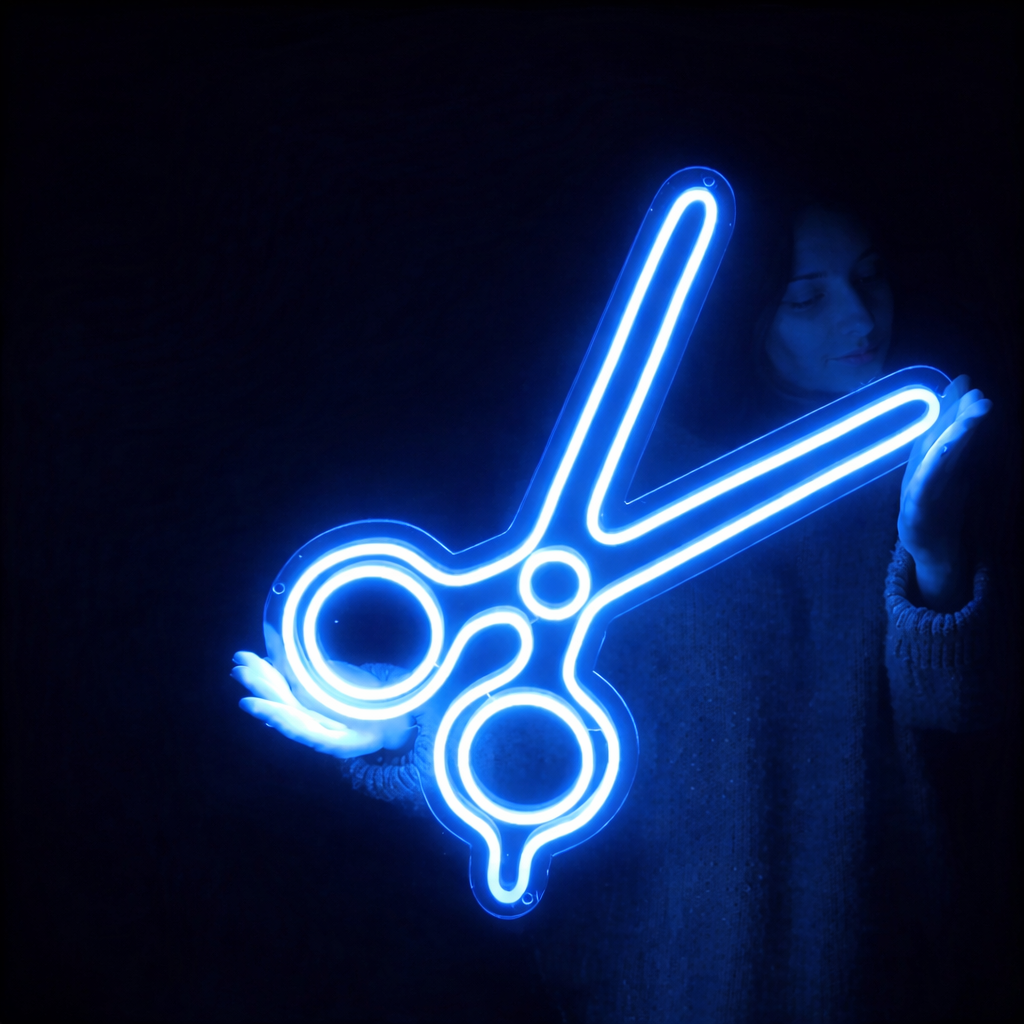 Large Barber Scissors Neon Sign for Hair Salon Wall Decor