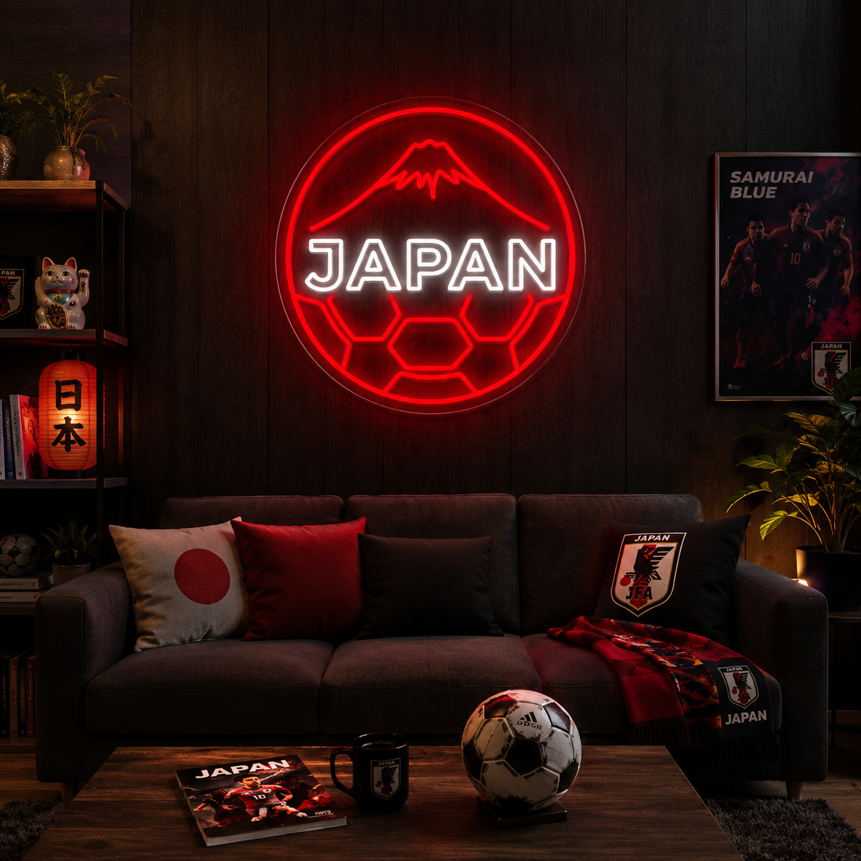 Japan Mount Fuji Soccer LED Neon Sign Japanese Football Neon Light Wall Decor for Sports Bar Game Room