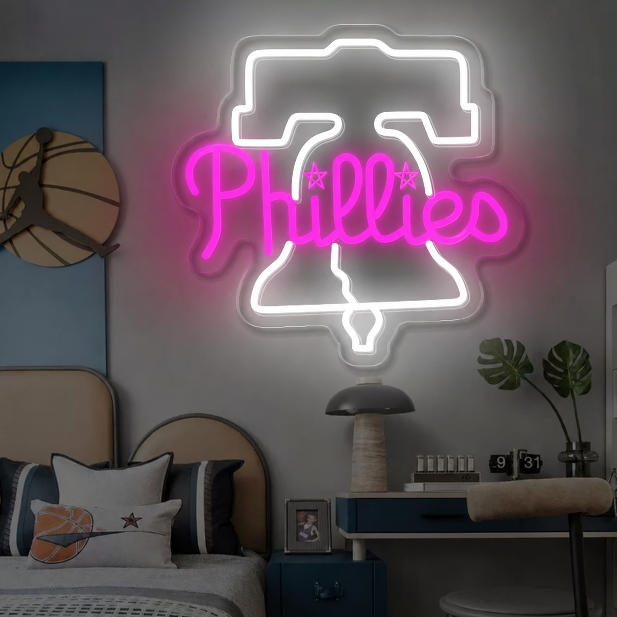 Philadelphia Phillies LED Neon Sign Liberty Bell Neon Light Wall Decor for Bedroom Game Room Sports Fans