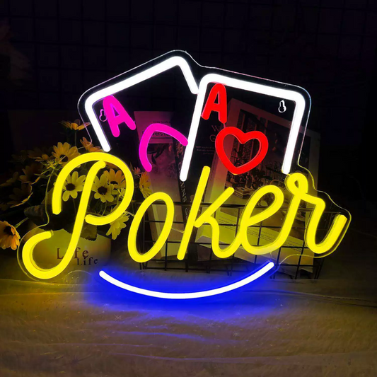 Colorful Poker LED Neon Sign Playing Cards Light for Game Room Bar Decor