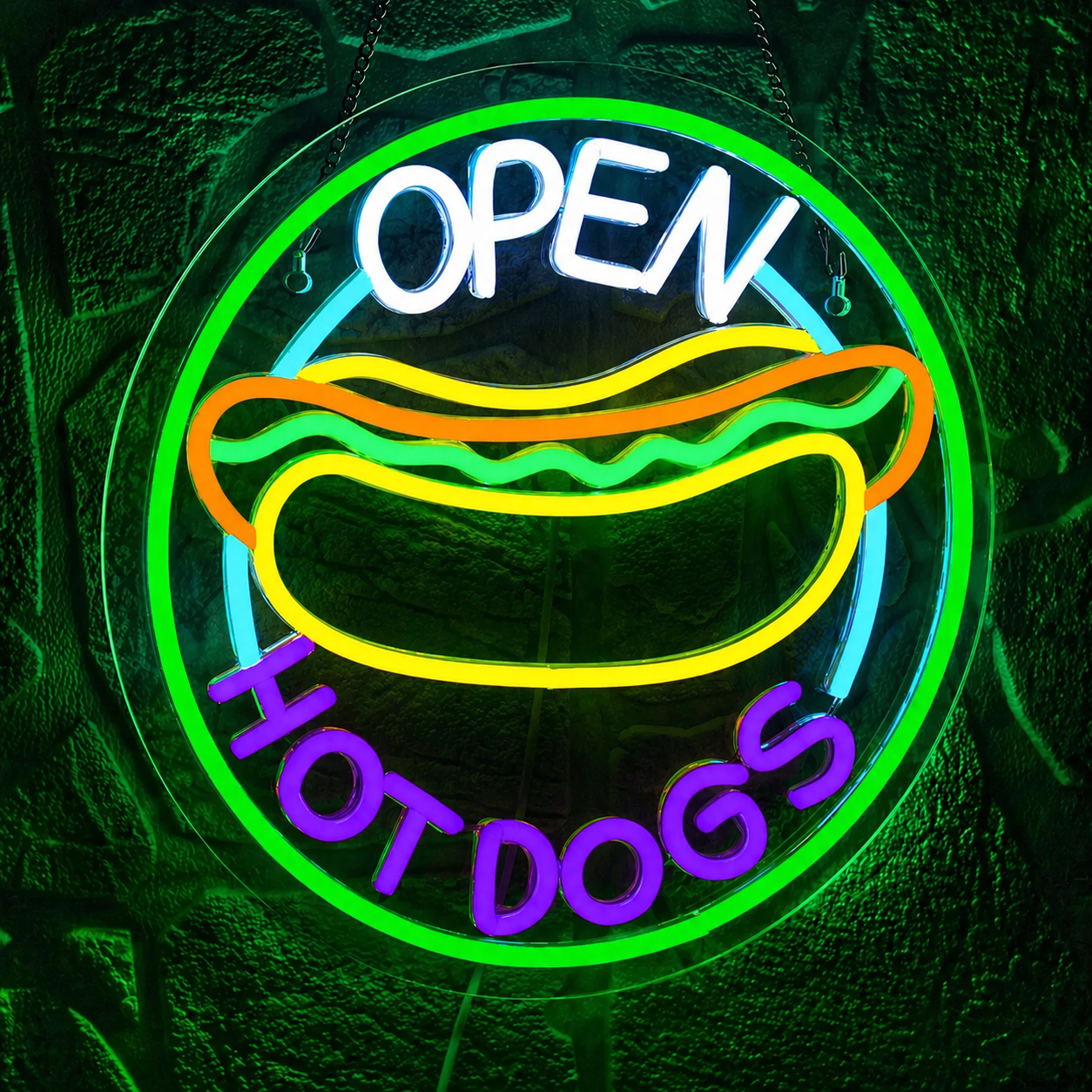Open Hot Dogs LED Neon Sign Hotdog Neon Light Wall Decor for Restaurant Bar Fast Food Shop