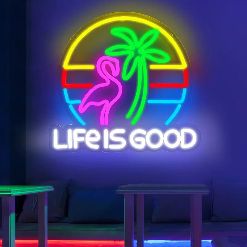 Tropical Flamingo LED Neon Sign Sunset Palm Tree Wall Light for Bar Decor
