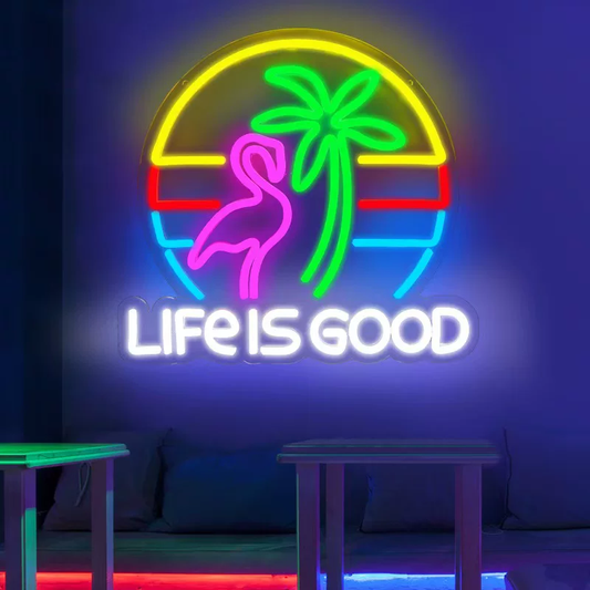Tropical Flamingo LED Neon Sign Sunset Palm Tree Wall Light for Bar Decor