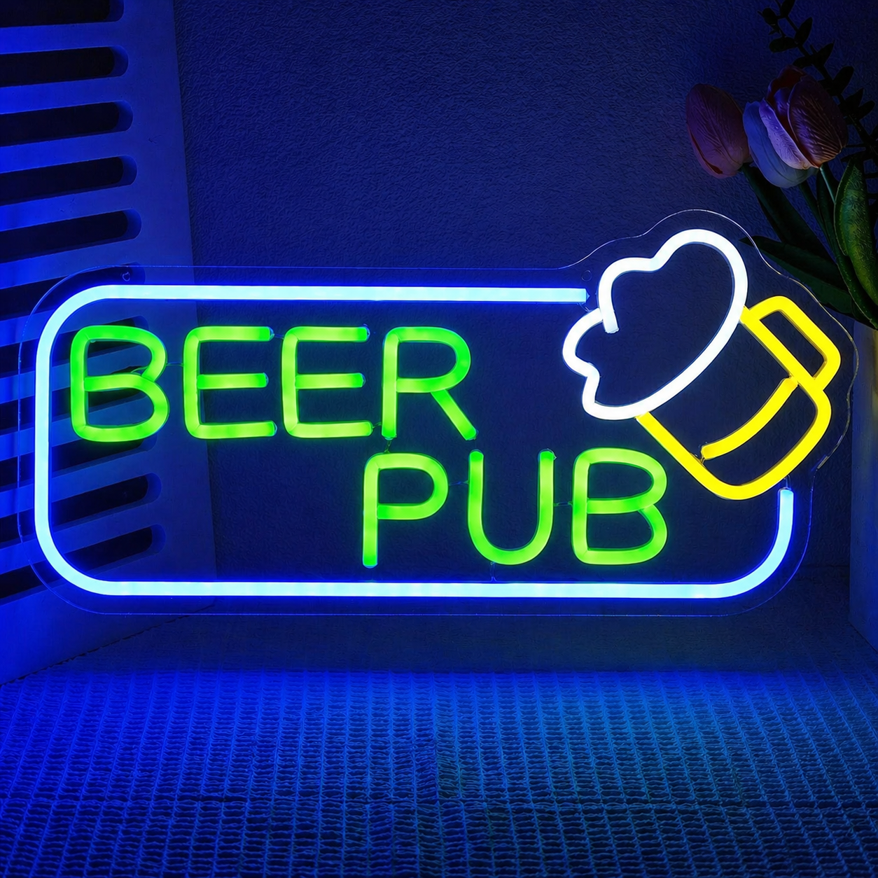 Beer Pub LED Neon Sign Bar Neon Light with Mug Design for Home Bar Pub Club Wall Decor