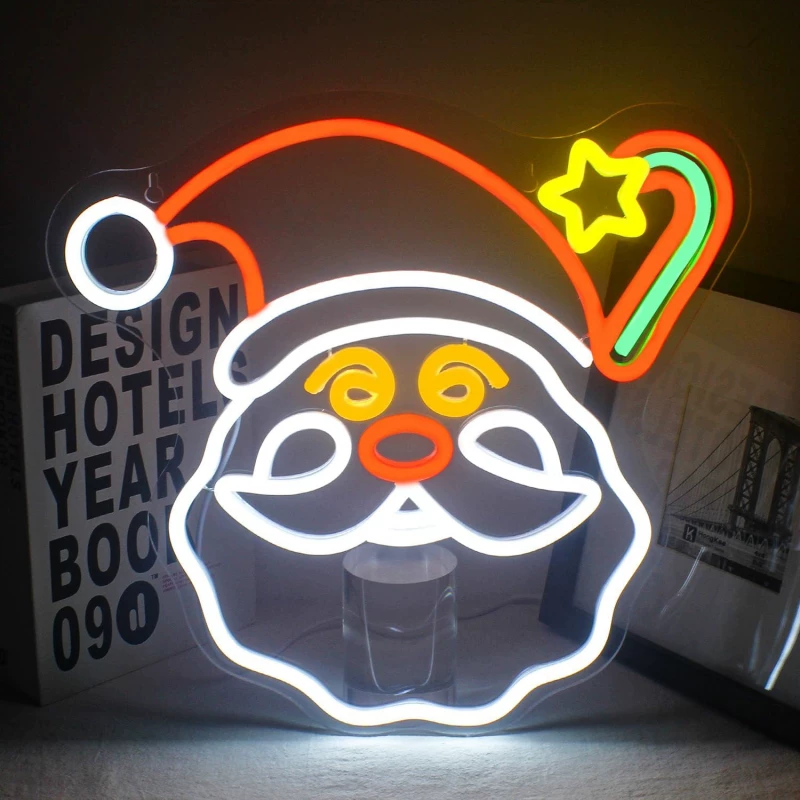 LED Santa Face Neon Sign Multicolor Christmas Wall Décor