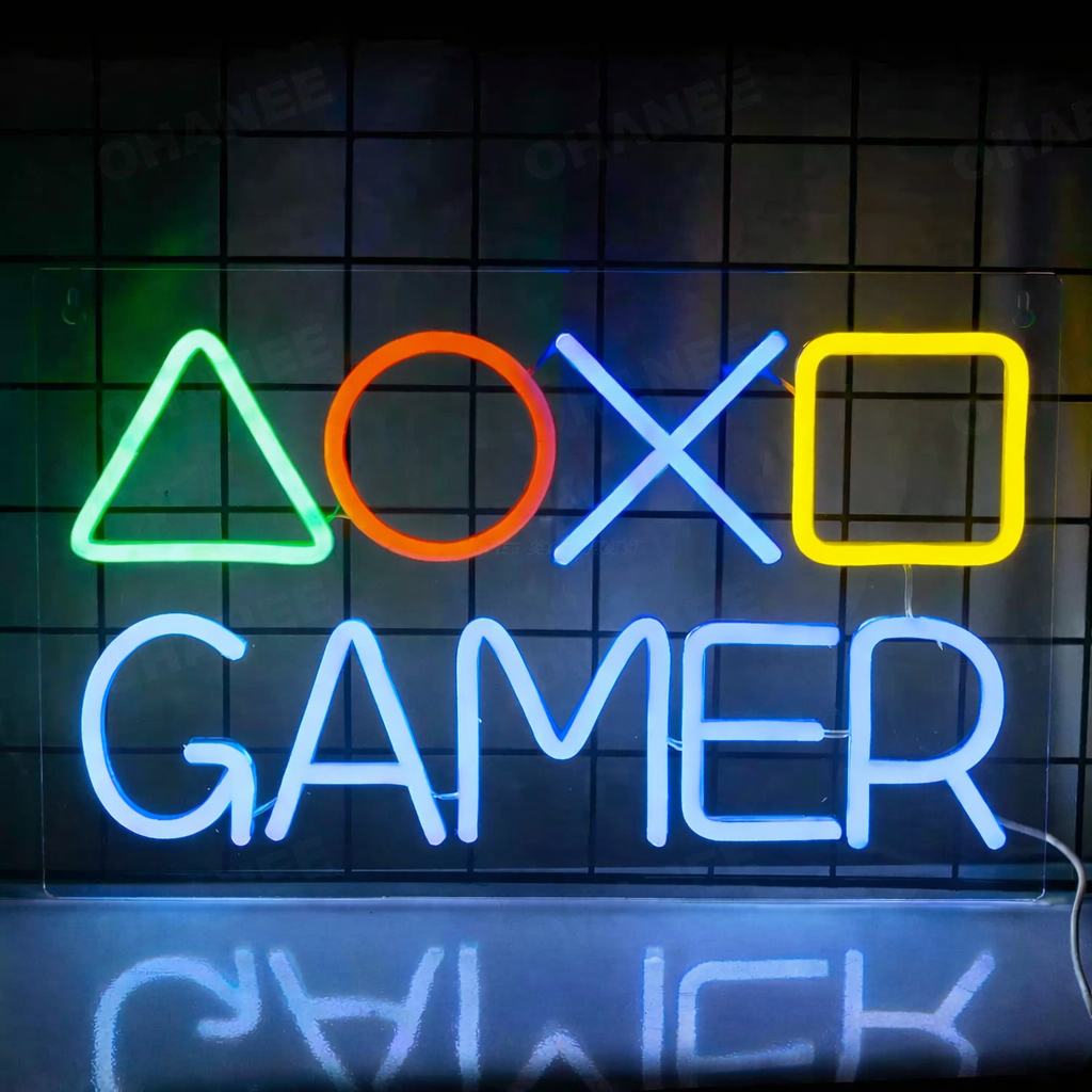 Gaming Controller Symbols “GAMER” LED Neon Sign for Game Room & Setup Decor