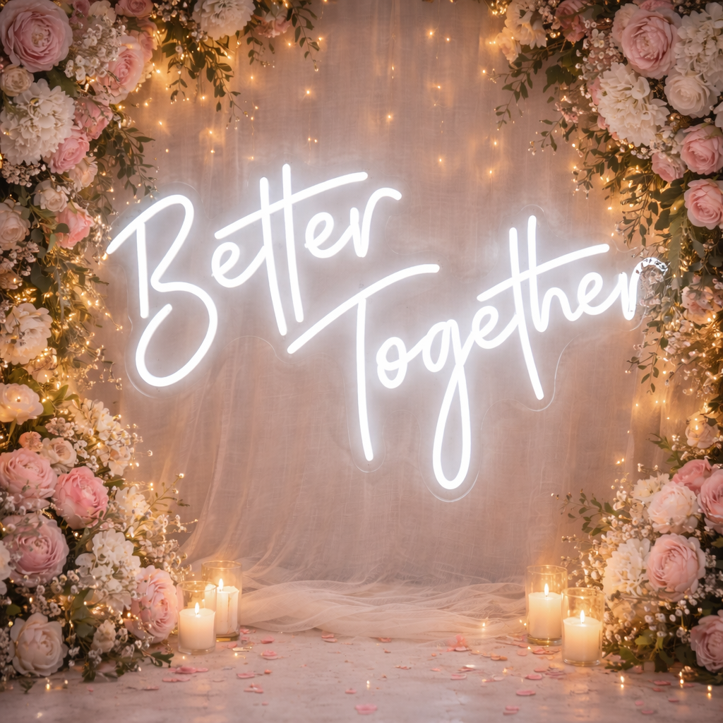Better Together Warm White LED Neon Sign Romantic Wedding Backdrop Light for Reception Decor
