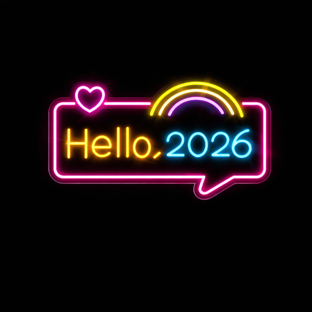 Hello 2026 LED Neon Sign with Rainbow Speech Bubble New Year Party Decoration Light