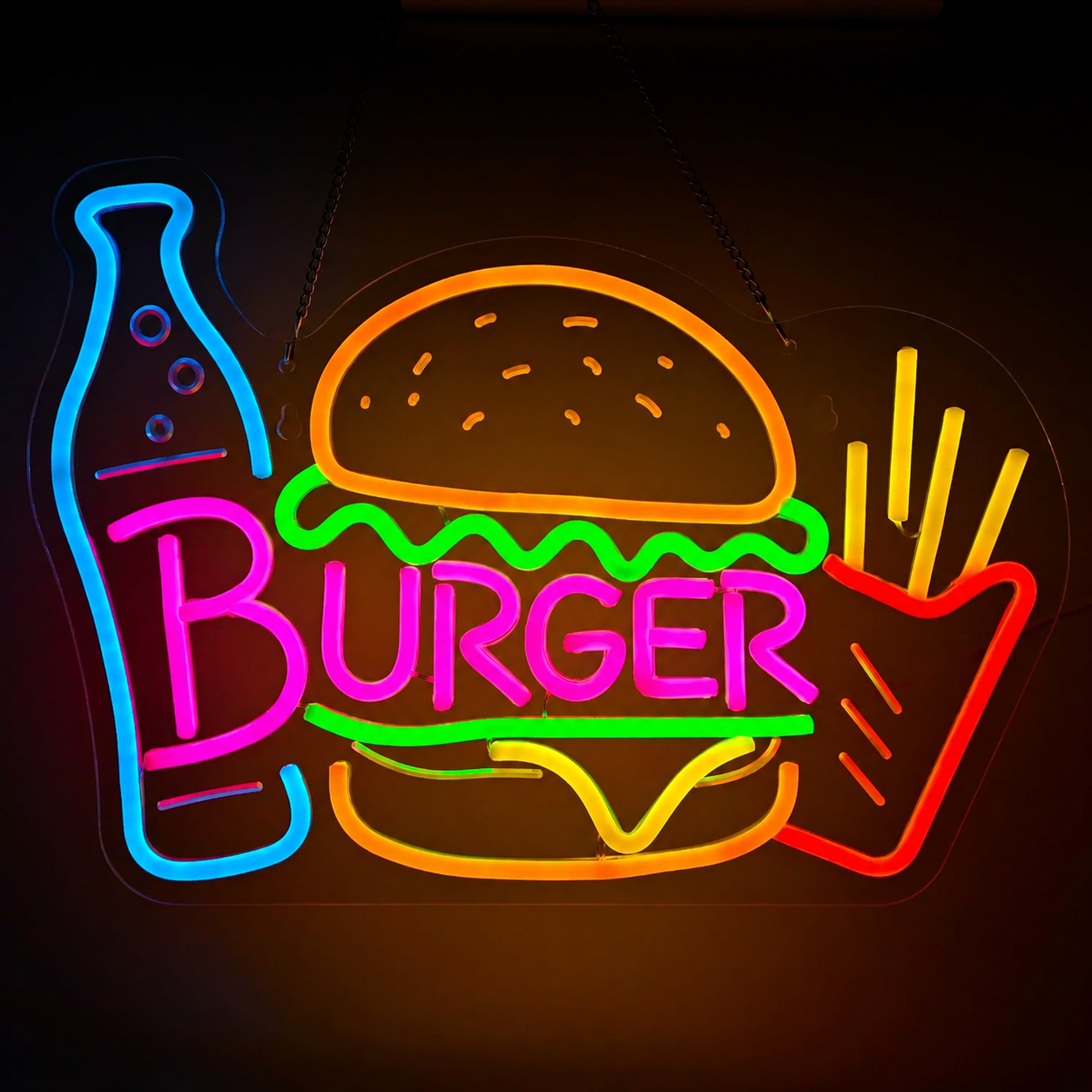 Burger Fries Coke LED Neon Sign Fast Food Neon Light Wall Decor for Restaurant Cafe Bar Kitchen