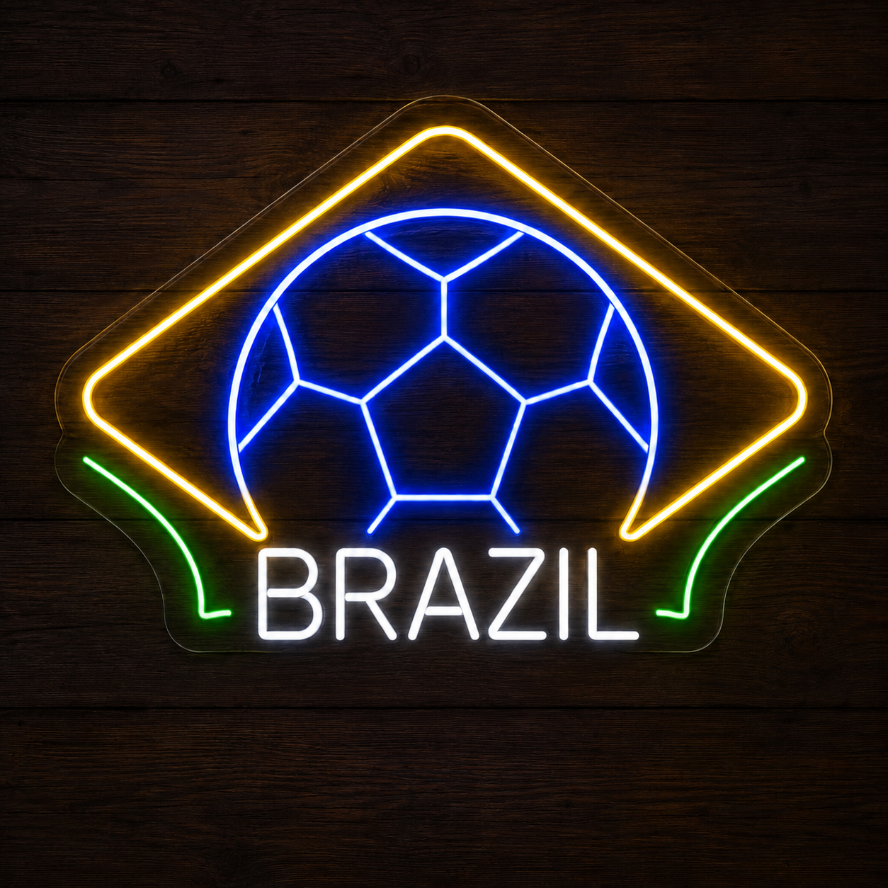 Brazil Diamond Soccer LED Neon Sign Brazilian Football Neon Light Wall Decor for Sports Bar Game Room