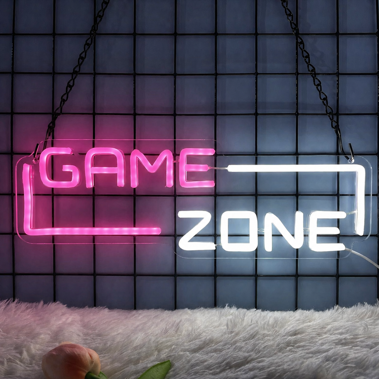 Game Zone LED Neon Sign Blue White Neon Light Wall Decor for Gaming Room Setup