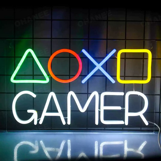 Gaming Controller Symbols “GAMER” LED Neon Sign for Game Room & Setup Decor