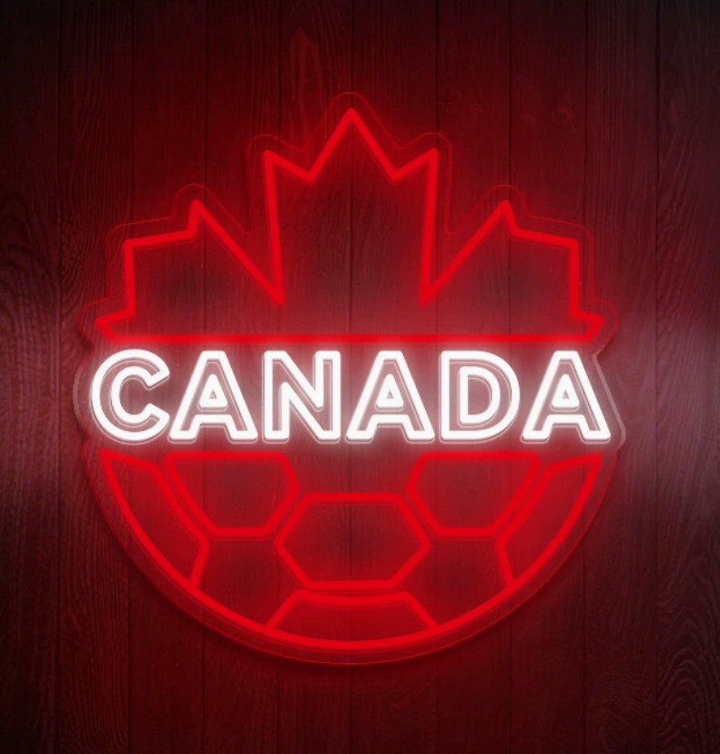 Canada Soccer LED Neon Sign Maple Leaf Football Neon Light Wall Decor for Sports Bar Game Room
