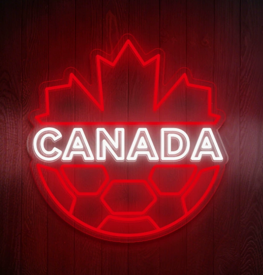 Canada Soccer LED Neon Sign Maple Leaf Football Neon Light Wall Decor for Sports Bar Game Room