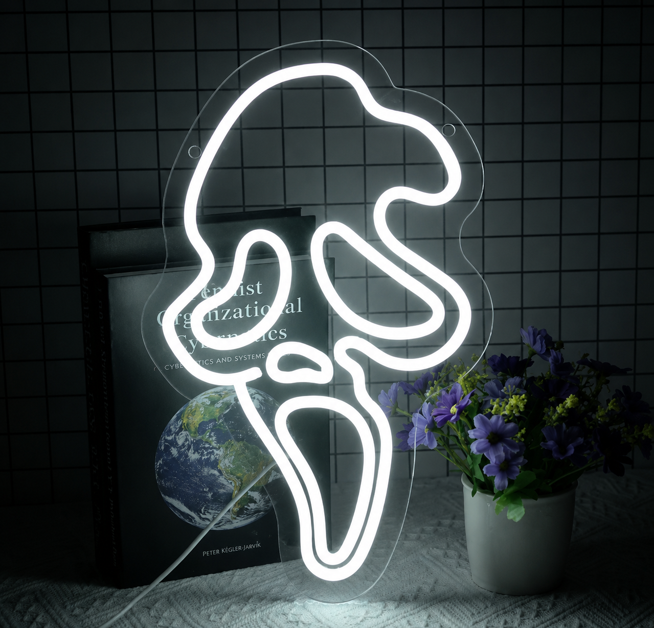 Ghost Face LED Neon Sign Spooky Halloween Neon Light Wall Decor for Bedroom Party Bar