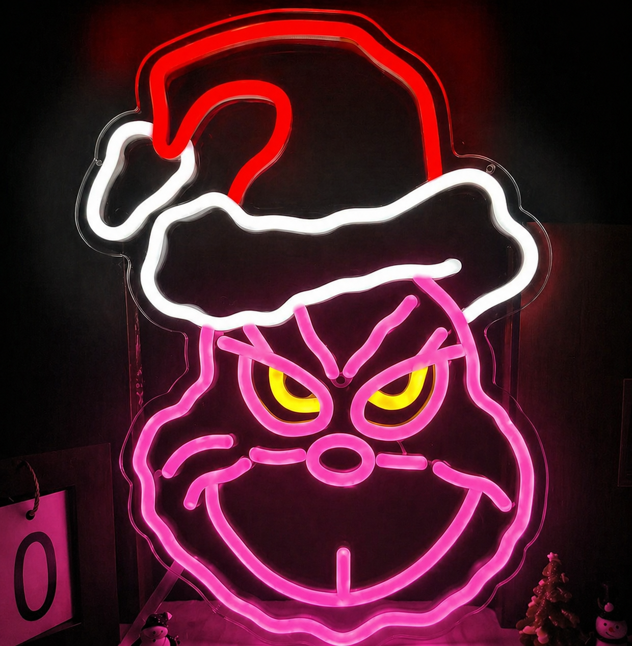 Grinch Face Christmas LED Neon Sign Santa Hat Holiday Neon Light for Wall Decor