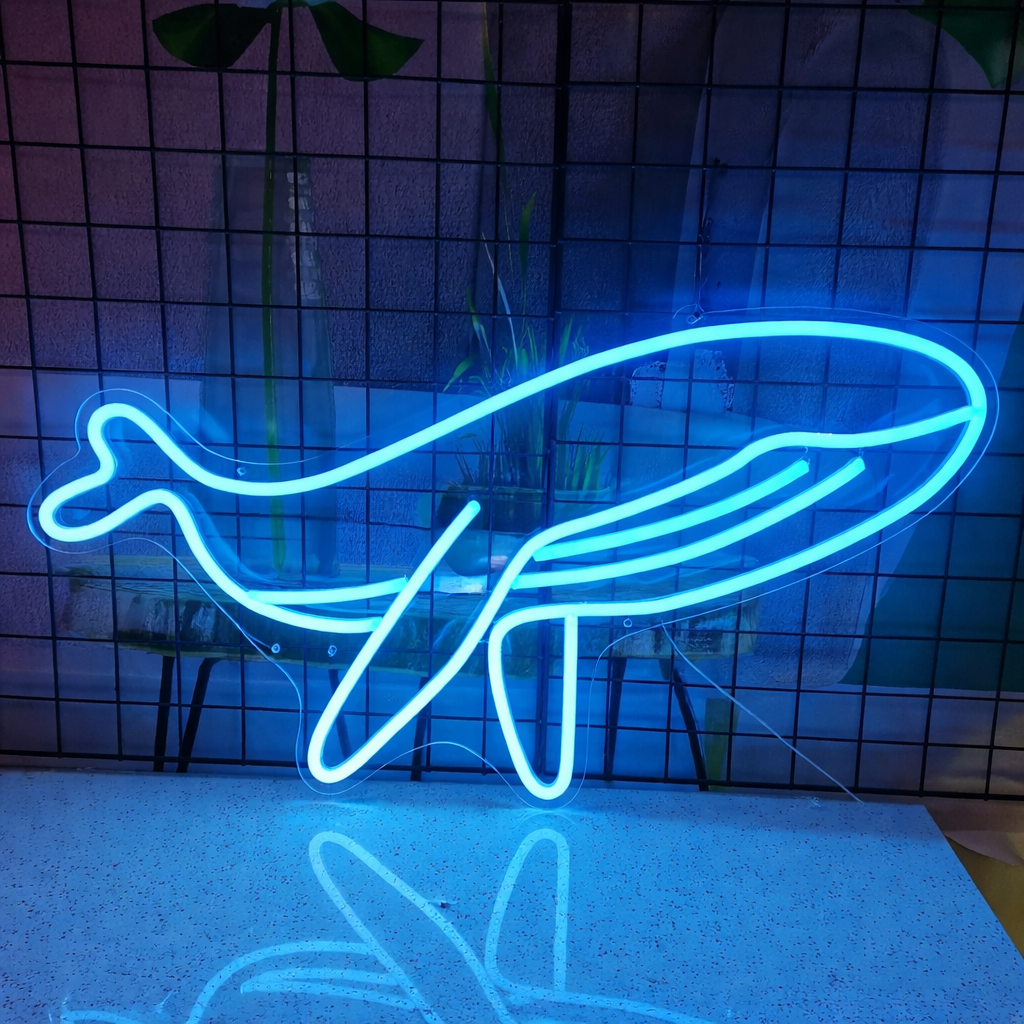 Minimalist Whale LED Neon Sign for Ocean Theme Bedroom Wall Decor