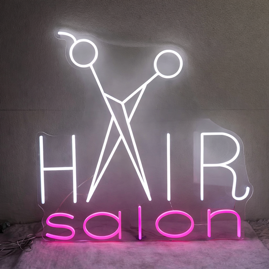 Minimalist Hair Salon Neon Sign with Scissors LED Light for Modern Barber Shop Decor