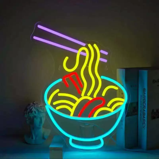 Colorful Ramen Bowl LED Neon Sign Noodles & Chopsticks Neon Light for Kitchen Café Wall Decor