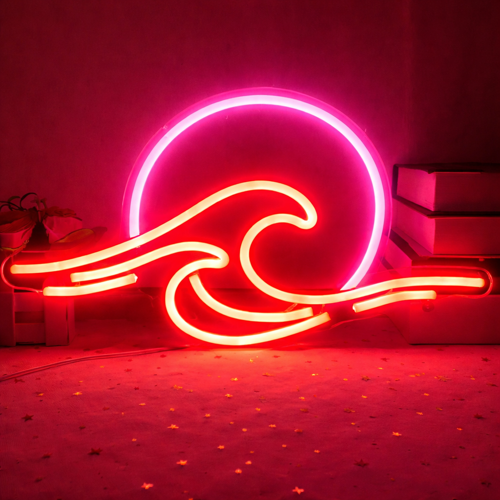 Ocean Wave Sunset LED Neon Sign for Bedroom Wall Decor