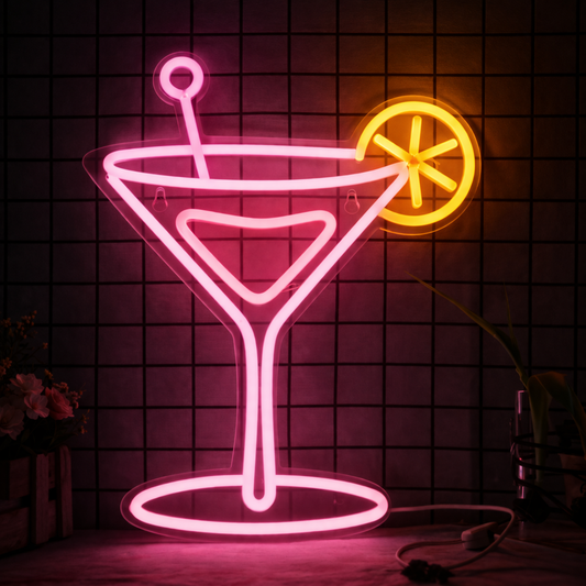 Martini Cocktail Glass LED Neon Sign for Bar Home Bar Wall Decor Light