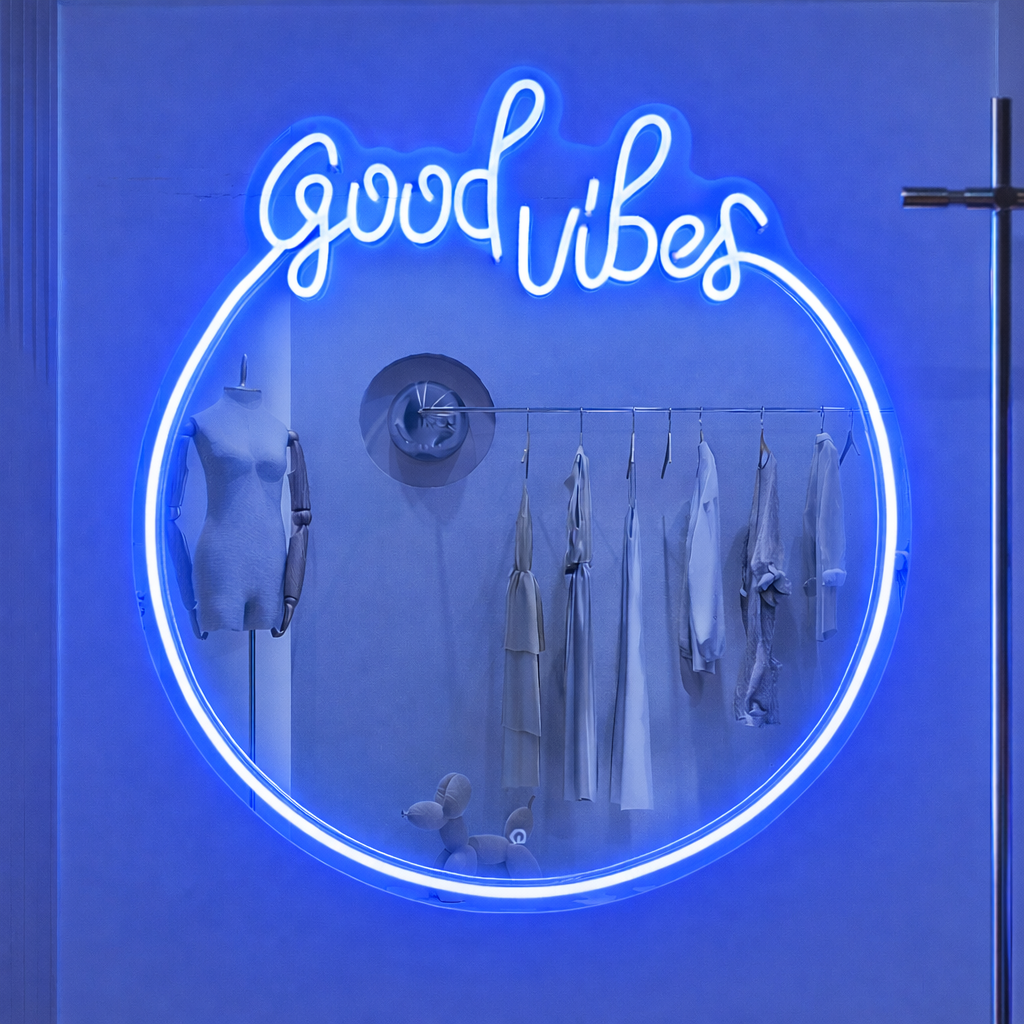 Good Vibes LED Neon Mirror Sign for Boutique, Bedroom & Aesthetic Room Decor