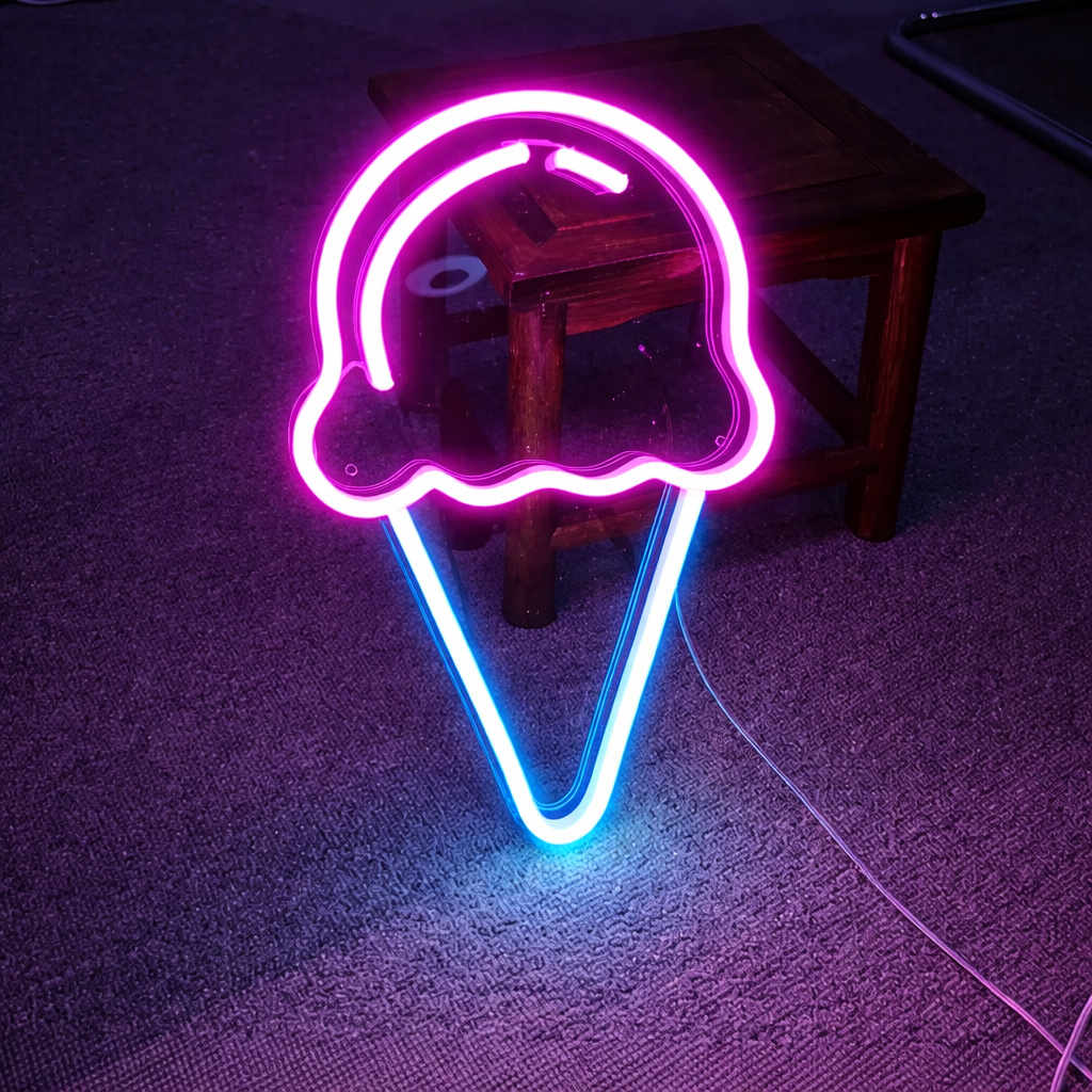 Ice Cream LED Neon Sign Pink Scoop Cone Neon Light for Cafe Dessert Shop Wall Decor